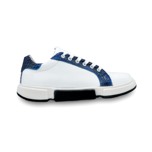 TENIS SNEAKERS BLANCOS DE BECERRO Y EN PIEL GENUINA DE PITÓN - HAG785G
