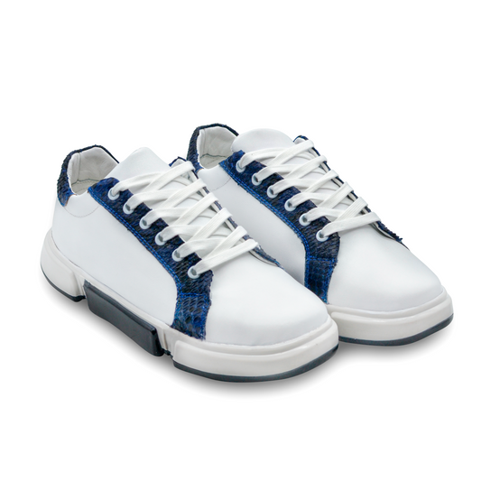 TENIS SNEAKERS BLANCOS DE BECERRO Y EN PIEL GENUINA DE PITÓN - HAG785G