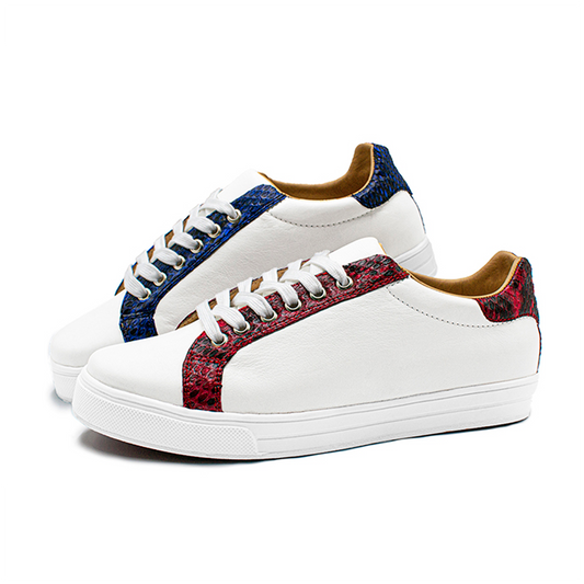 TENIS SNEAKERS DE BECERRO BLANCO CON PITÓN BITONO - PNBT584F