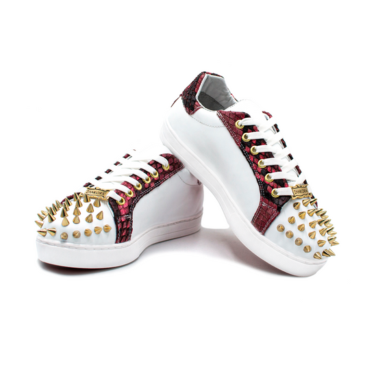 TENIS SNEAKERS DE BECERRO ITALIANO CON PIEL GENUINA DE PITÓN ROJO Y ESTOPEROLES  - JSW902K