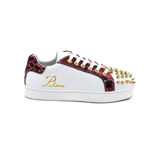 TENIS SNEAKERS DE BECERRO ITALIANO CON PIEL GENUINA DE PITÓN ROJO Y ESTOPEROLES  - JSW902K
