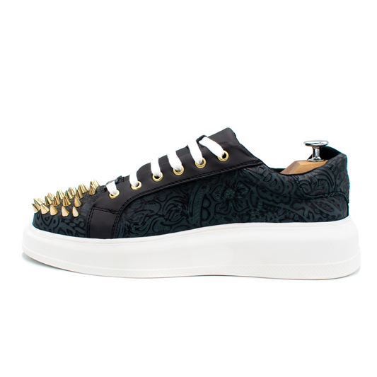 TENIS SNEAKERS EN PIEL DE RES GRABADO CON PIEL GENUINA DE BECERRO ITALIANO - LWQ093J