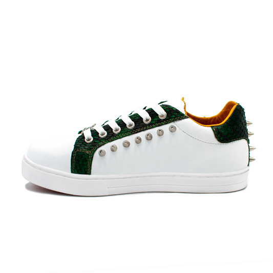 TENIS SNEAKERS EN PIEL GENUINA DE BECERRO ITALIANO CON PITÓN Y ESTOPEROLES - VCE872J