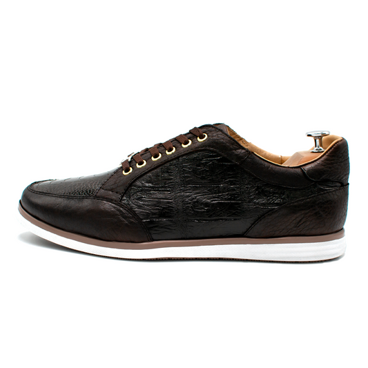 TENIS SNEAKERS EN PIEL GENUINA DE PATA DE AVESTRUZ CON COCODRILO Y BISONTE - JEU981J