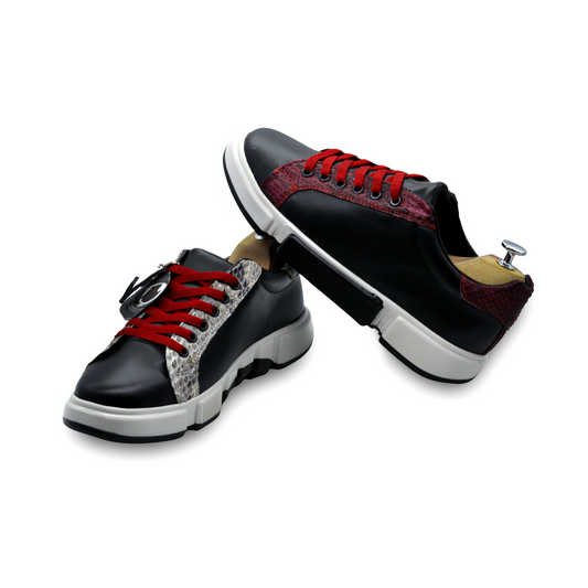 TENIS SNEAKERS NEGROS DE BECERRO CON PITÓN - HGU879I
