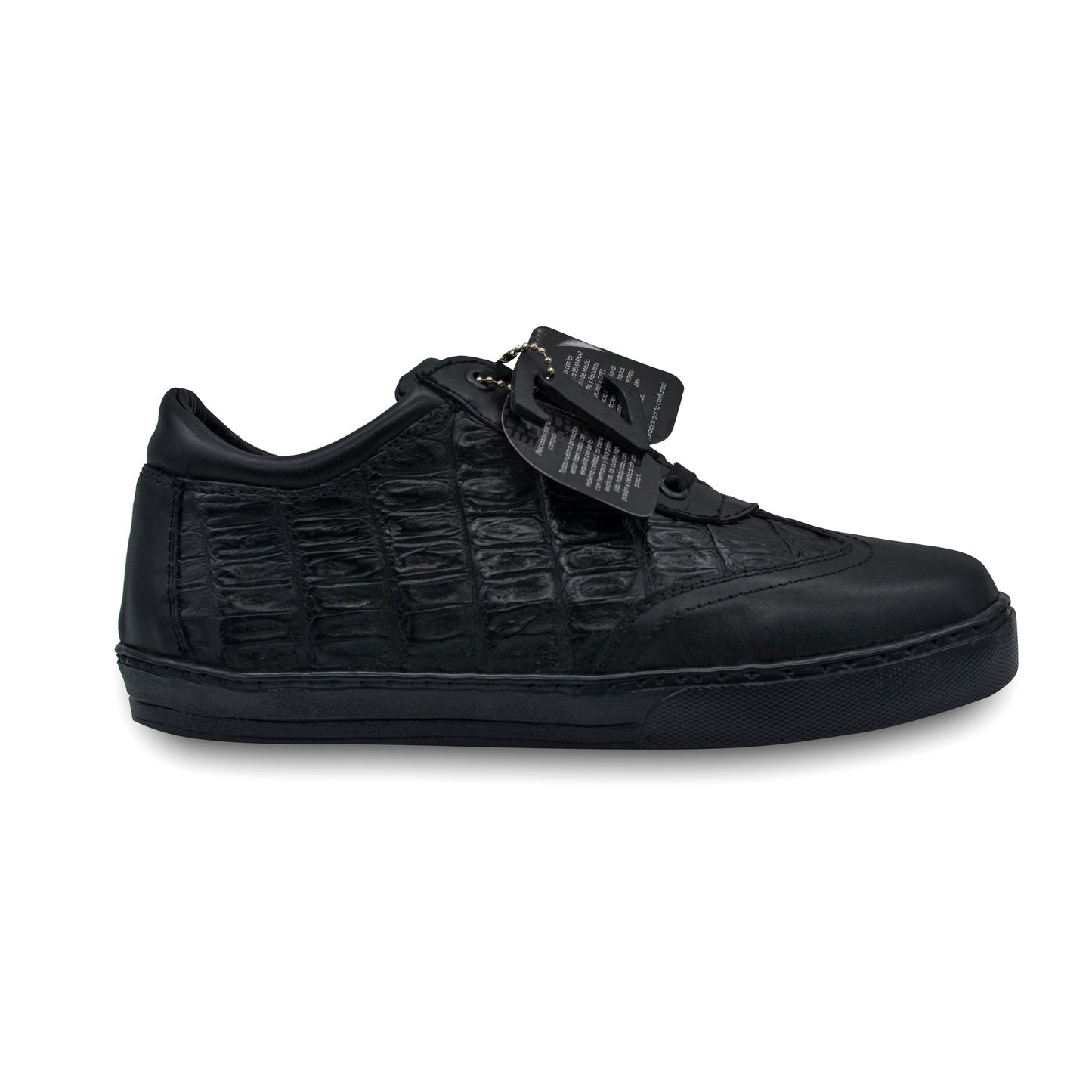 TENIS SNEAKERS NEGROS EN PIEL GENUINA DE COCODRILO Y BECERRO ITALIANO - GTR456R