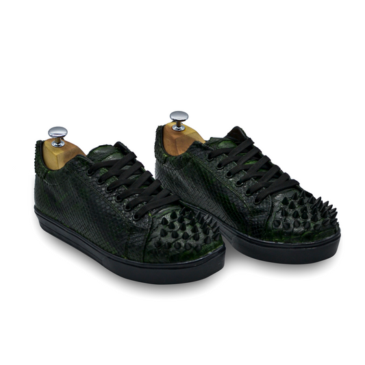 TENIS SNEAKERS VERDES EN PIEL GENUINA DE PITÓN CON ESTOPEROLES - HAG768U