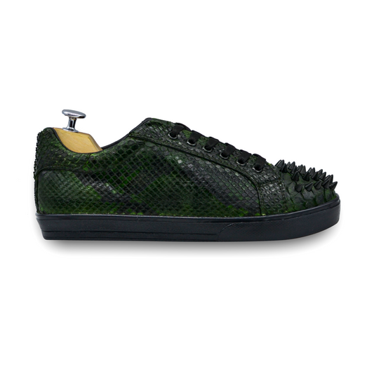 TENIS SNEAKERS VERDES EN PIEL GENUINA DE PITÓN CON ESTOPEROLES - HAG768U