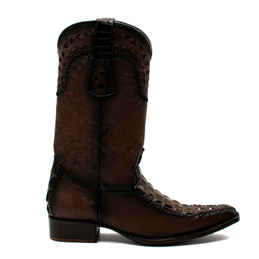 BOTAS VAQUERAS EN PIEL GENUINA DE COCODRILO COLOR CAFÉ - HIW920K