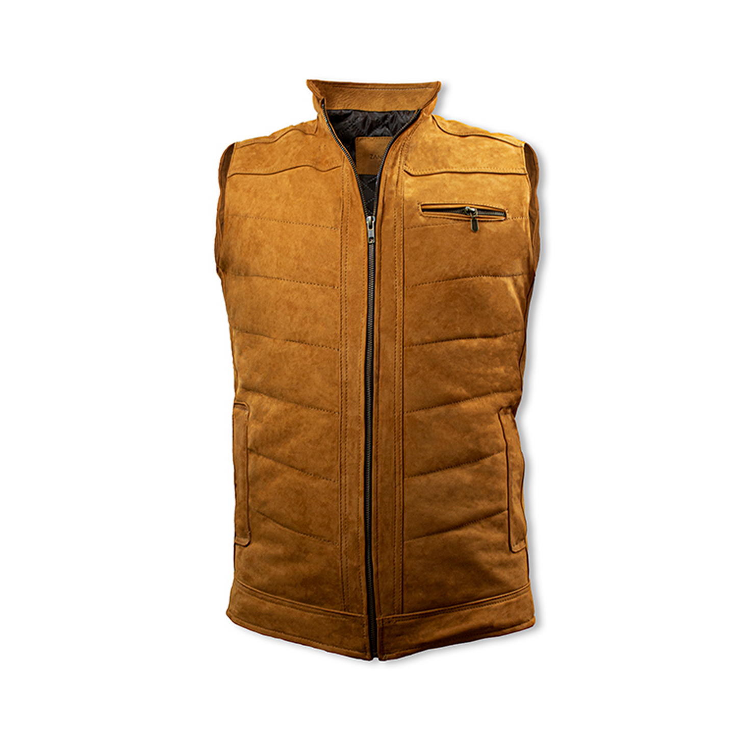 CHALECO PARA CABALLERO DE PIEL NOBUCK COLOR MIEL - JKM42