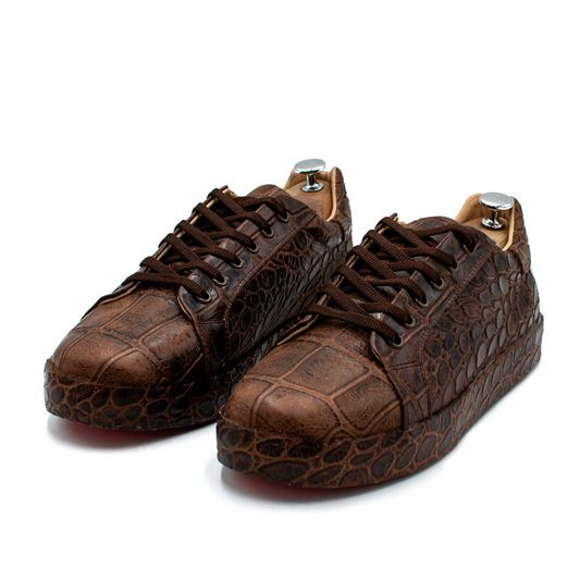 TENIS SNEAKERS EN PIEL GRABADA DE COCODRILO CON SUELA FORRADA - EOP2308