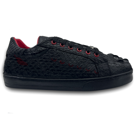 TENIS SNEAKERS NEGRO CON PIEL GENUINA DE PITÓN Y COCODRILO - GAU289A