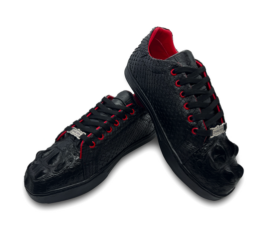 TENIS SNEAKERS NEGRO CON PIEL GENUINA DE PITÓN Y COCODRILO - GAU289A
