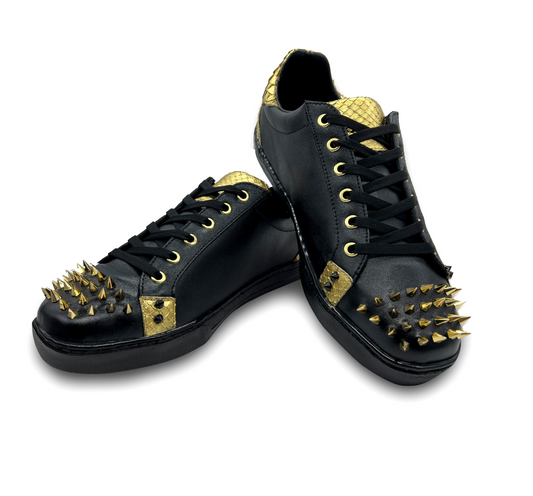 TENIS SNEAKERS DE PIEL PITÓN CON BECERRO ITALIANO Y ESTOPEROLES - HJAU768J