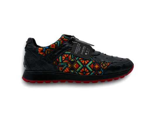 TENIS SNEAKERS NEGROS EN PIEL EXÓTICA DE AVESTRUZ - ADS560E