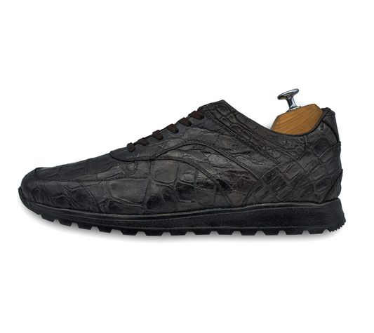 TENIS SNEAKERS NEGROS COMPLETAMENTE DE COCODRILO - AGH879J