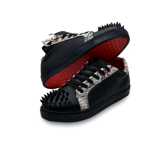 TENIS SNEAKERS NEGRO DE PITÓN CON BECERRO ITALIANO Y ESTOPEROLES - GAH879J