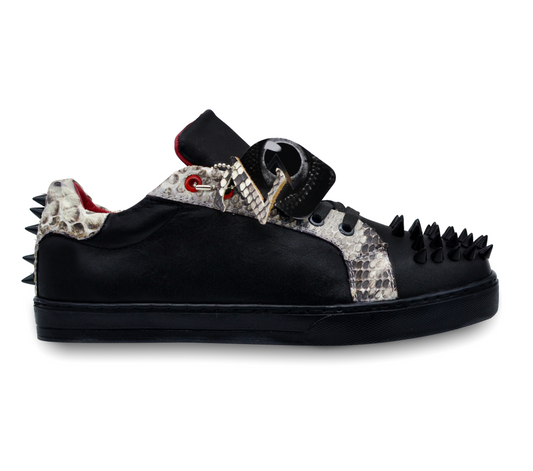 TENIS SNEAKERS NEGRO DE PITÓN CON BECERRO ITALIANO Y ESTOPEROLES - GAH879J