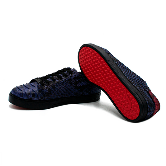 TENIS SNEAKERS COMPLETAMENTE EN PIEL GENUINA DE PITÓN AZUL Y ROJO - GEU293I