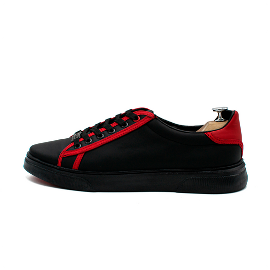 TENIS SNEAKERS YEYETZI DE BECERRO ITALIANO CON APLICACIONES ROJAS - FEO3904K