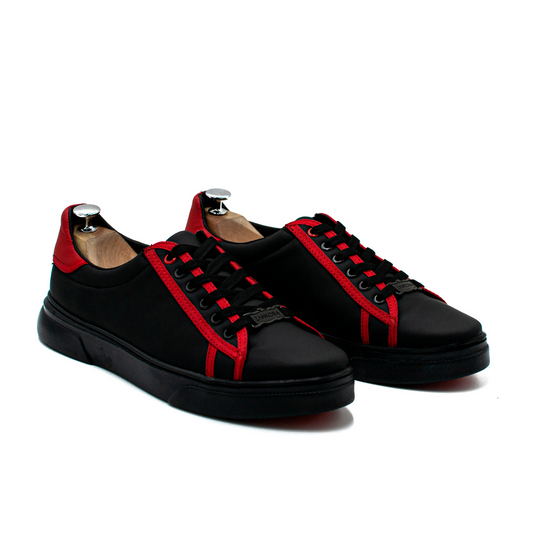 TENIS SNEAKERS YEYETZI DE BECERRO ITALIANO CON APLICACIONES ROJAS - FEO3904K