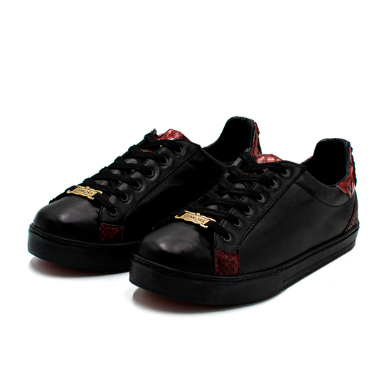 TENIS SNEAKERS EN PIEL GENUINA DE BECERRO ITALIANO CON PITÓN ROJO - LKO930I