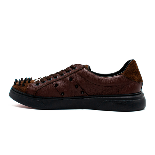 TENIS SNEAKERS EN PIEL GENUINA EN PATA DE AVESTRUZ ACABADO DE NOBUCK Y VENADO CON ESTOPEROLES - HJW291I
