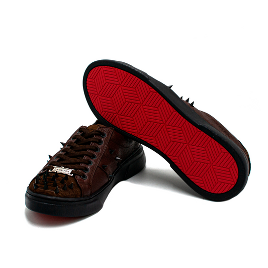 TENIS SNEAKERS EN PIEL GENUINA EN PATA DE AVESTRUZ ACABADO DE NOBUCK Y VENADO CON ESTOPEROLES - HJW291I