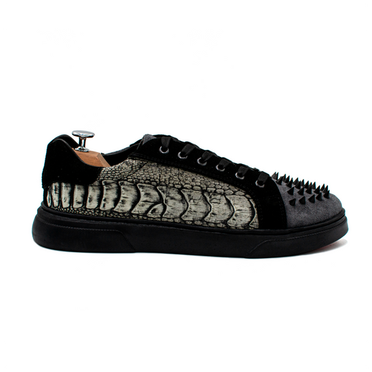 TENIS SNEAKERS EN PATA DE AVESTRUZ ACABADO NOBUCK CON PIEL DE RES GAMUZA Y ESTOPEROLES - HJOE023I