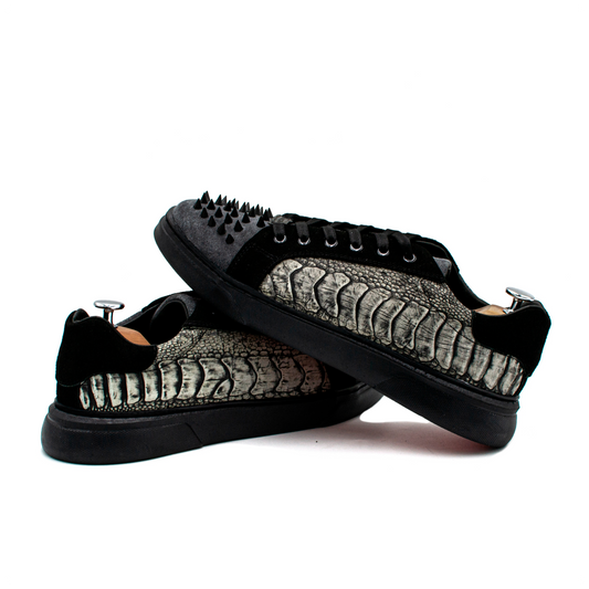 TENIS SNEAKERS EN PATA DE AVESTRUZ ACABADO NOBUCK CON PIEL DE RES GAMUZA Y ESTOPEROLES - HJOE023I