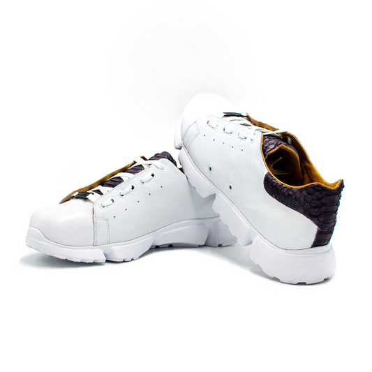 TENIS SNEAKERS EN PIEL DE BECERRO ITALIANO CON PITÓN MORADO - JEI092O