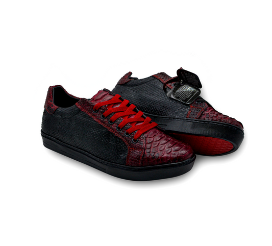 TENIS SNEAKERS NEGRO CON ROJO COMPLETAMENTE DE PITÓN - JAI986H